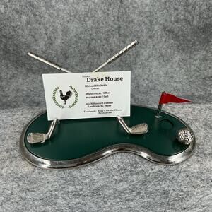Golf Putting Green Business Card Holder Paper Weight Pin Flag Ball Clubs 785